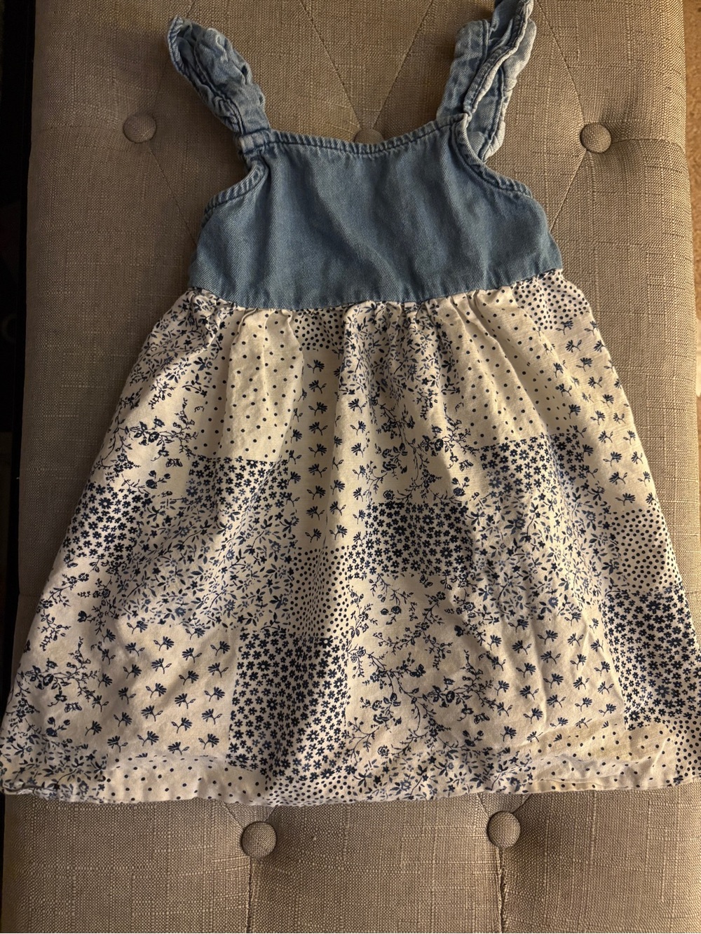 OshKosh B'gosh Blue Chambray Top with White & Blue Floral Patchwork Dress